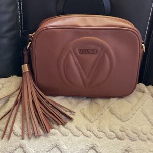 Valentino Chestnut Brown Leather Crossbody with Tassel